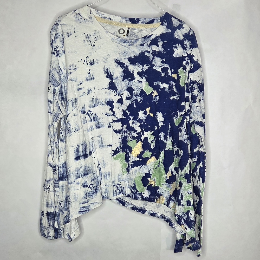 Anthropologie Akami + Kin Long Sleeve Top - Blue, White, and Green